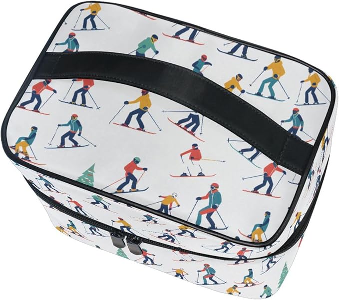 Makeup Train Case Winter Sports Skiers Carrying Portable Zip Travel Cosmetic Brush Bag Organizer Large for Women
