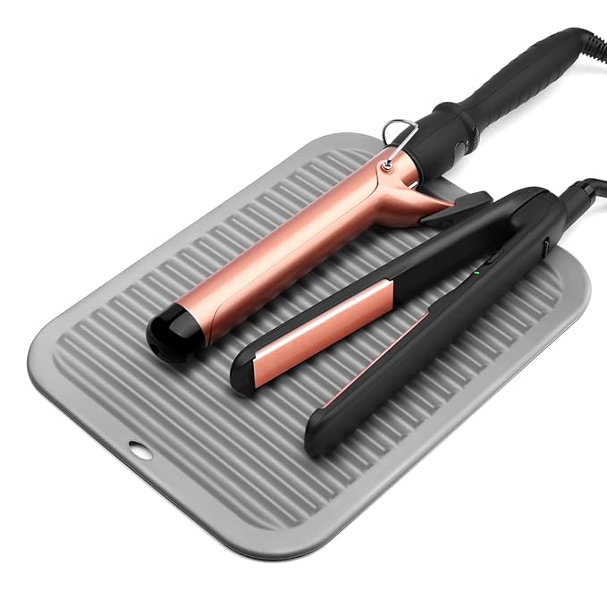 Large Heat Resistant Mat for Hair Tools, Hot Iron Holster, Hot Tools Mat for Curling Iron, Flat Iron, Hair Styling Tools Appliances Dryer Salon Tools Stylist (Daytona Gray)