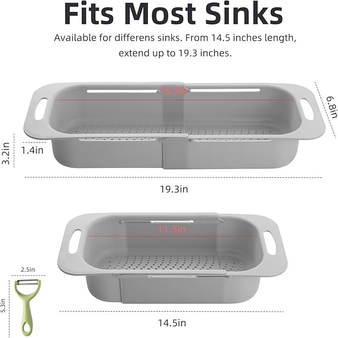 Extended Long Over the Sink Colander, Wash Vegetables Fruits Collapsible - Image 3