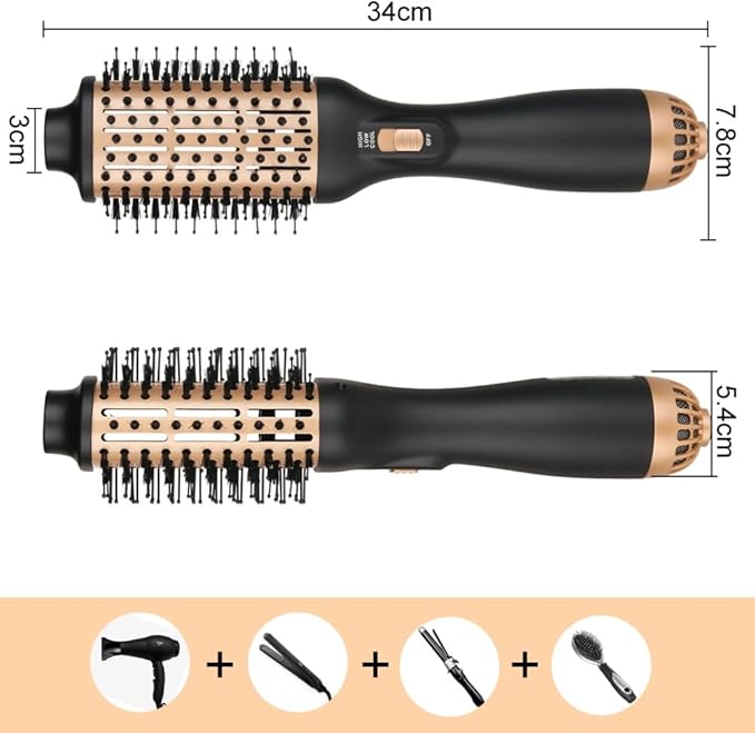 Hair Dryer Brush Blow Dryer in One Step, Upgraded 4 in 1 Hair Dryer and Styler Volumizer with Negative Ion Anti-frizz Ceramic Titanium Barrel Hot Air Brush Hair Straightener (Golden, Medium)