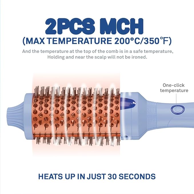 Caliber Viva Heat Thermal Hair Brush, Professional Styling Tool with Negative Ion Technology, Blue (1-1/2 inch（38mm)