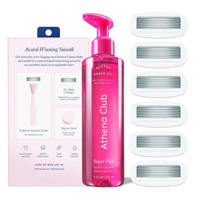Women's Razor Shave Kit, 1 Rose Razor Handle + 6 Blade Refills + Super Pink - Image 2