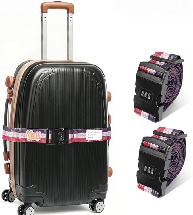 Adjustable Luggage Straps with Combination Lock – 2 Pack Bright Colors by SpiralScgv