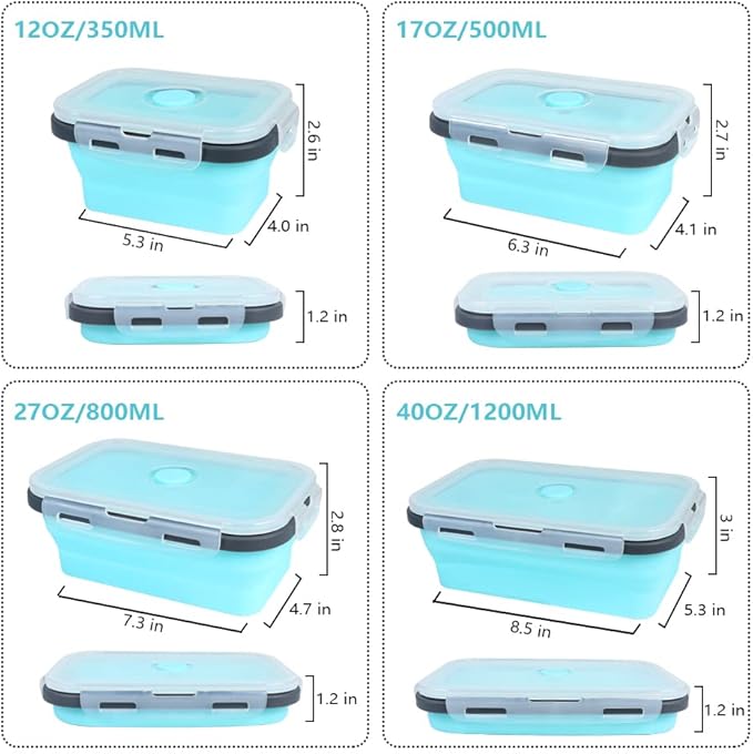 Set of 4 Collapsible Foldable Silicone Food Storage Containers, Ktichen - Image 2