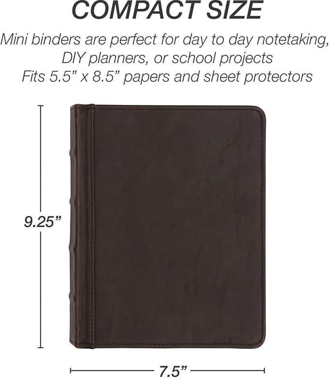 Samsill Vintage Leather Mini 3 Ring Zipper Binder, 1 Inch Round Ring Capacity - Image 7