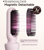 3 in 1 Automatic Curling Iron with Interchangeable 1'' Barrel, Hair Crimper, Straightening Brush, Rotating Ceramic Curling Iron with 3 Temp, 2-Way Rotation, 10S Fast Heating, Dual Voltage
