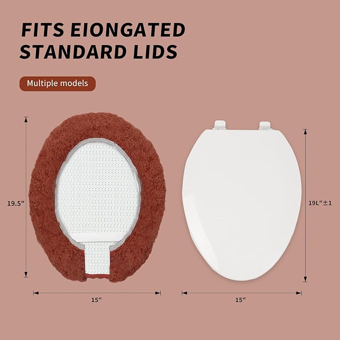 Microfiber Elongated Toilet Seat Cover 19.5"x 15" Machine Washable Solid Toilet - Image 2