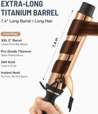Titanium 2 Inch Curling Iron，Extra-Long Barrel for Long Hair, Curling Iron 2 Inch with Dual PTC Heater, 12 Heat Settings Big Barrel Curling Irons, 60 Mins Auto-Off & Dual Voltage