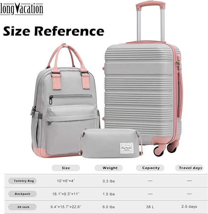 LONG VACATION 3 Piece Carry On Luggage 20 Inch Suitcase - Image 7