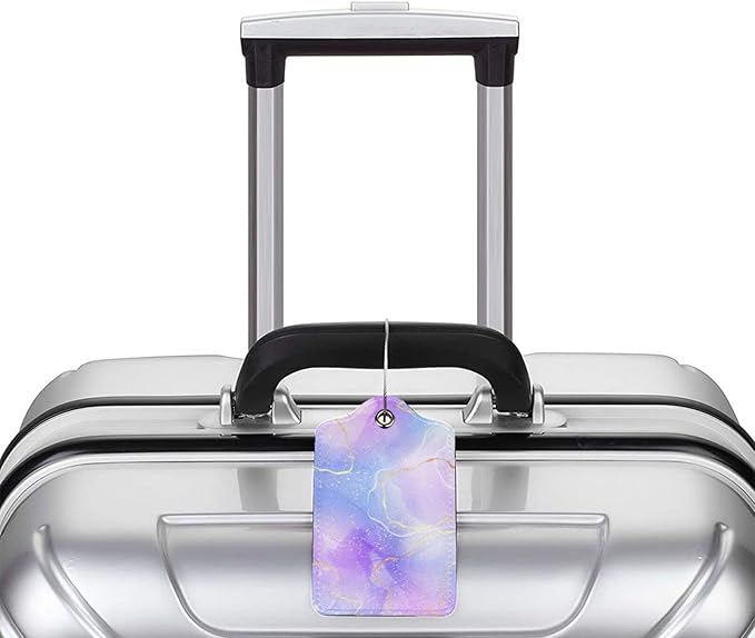 2Pcs Light Purple Blue Leather Luggage Tags - Image 6