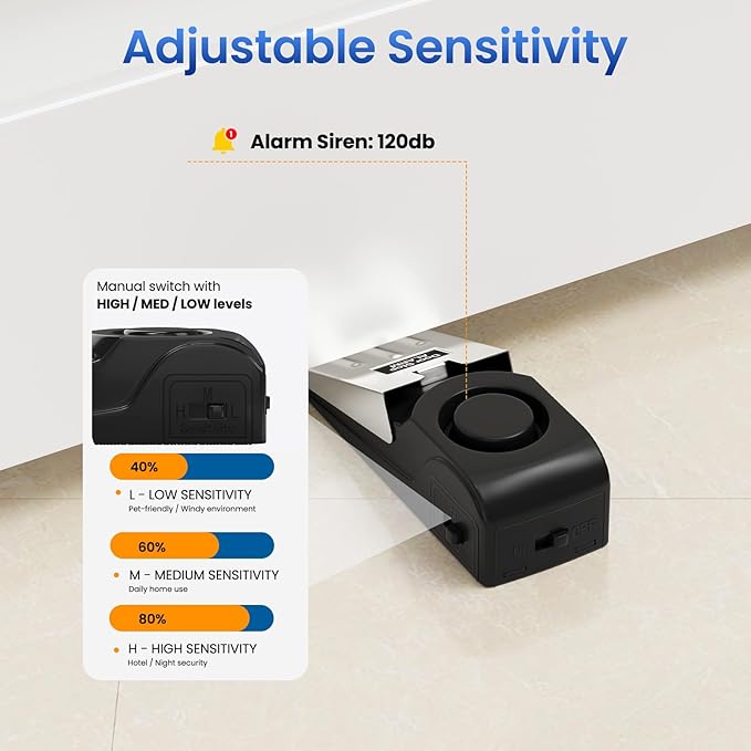 HOSOM 2 Pack Door Stop Alarm for Home & Travel Safety, 120dB Loud Siren Door - Image 4