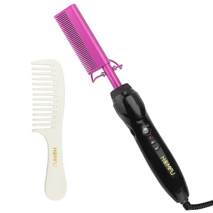 Electric Hot Comb Hair Straightener Heat Pressing Comb Curling Flat Iron Curler Hair Straightener Brush for Natural Black,Anti-Scald Beard Straightening Electric Press Comb