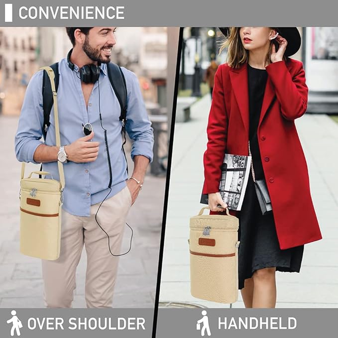 opux 2 Bottle Wine Carrier Tote, Insulated Leakproof Wine Cooler Bag, Wine - Image 6