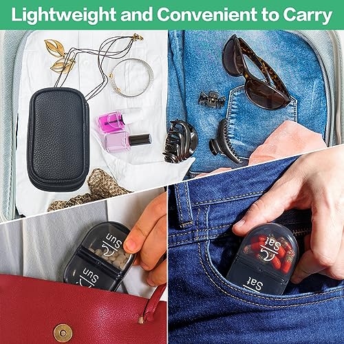 Weekly Travel Pill Organizer 2 Times a Day AM PM Black Pill Box (B Pu Black 01 / 1 Set PU Case)