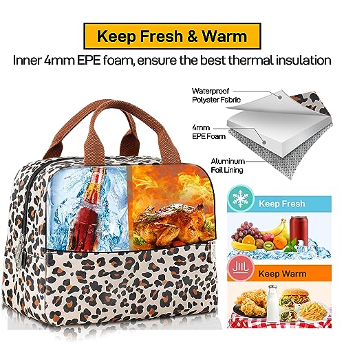 Insulated Lunch Bag for Women Men (Leopard Print)