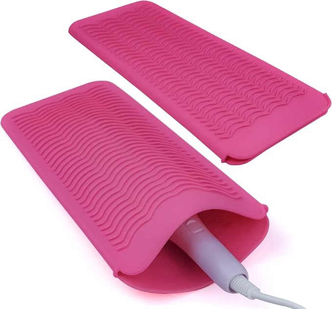 2PCS Silicone Heat Resistant Mat Pouch for Hair Straightener, Curling Iron, Flat Iron and Hot Hair Tools Pink 2 Pack
