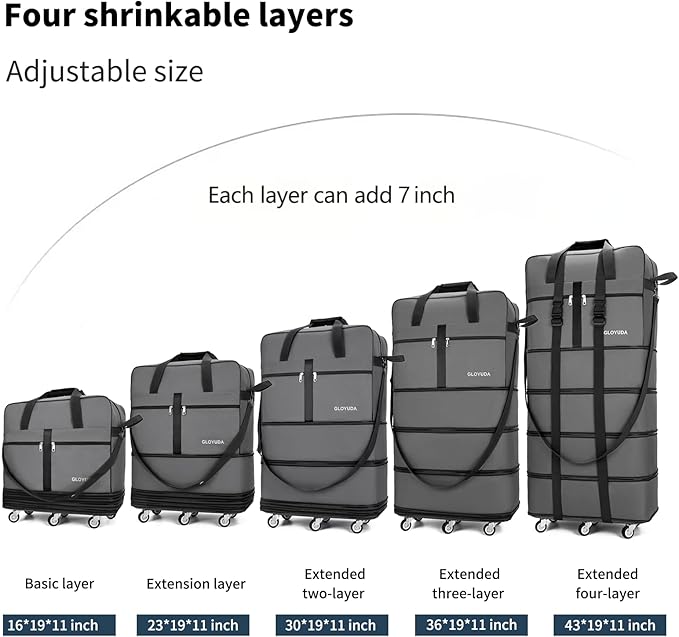 Expandable Foldable Luggage, Rolling Duffle Bag - Image 2