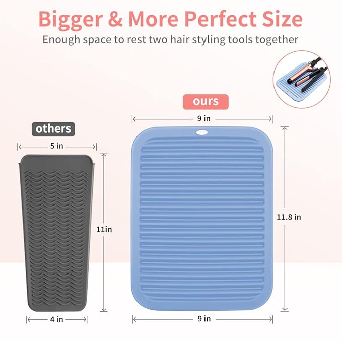 Large Silicone Heat Resistant Mat, Hair Tool Organizer, Hair Straightener and All Hair Styling Salon Tools, Flat Iron Holder, Travel Hot Tools Curling Iron Pad, with Hook Loop Strips (Blue)