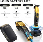 Supreme Trimmer 3-in-1 Barber Bundle | 2Spee Clipper, 2Spee Trimmer & Crunch Foil Shaver | Professional Beard Trimmer Men’s Hair Clipper Kit | (Gold)