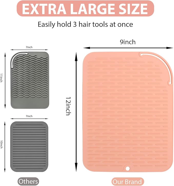 Large Silicone Heat Resistant Mat, Portable Travel Hot Hair Tools Holder Pad for Curling Iron, Flat Iron, Hair Straightener and Other Styling Tools(12.0" x 9.0")
