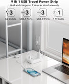 Short Extension Cord 1 Ft- 6 USB Travel Power Strip - Image 3