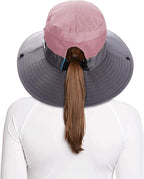 Rosoz Ponytail Sun Bucket Hats for Women UV Protection Foldable Mesh Wide Brim - Image 2