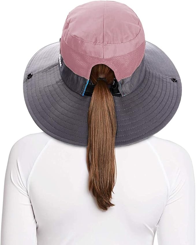Rosoz Ponytail Sun Bucket Hats for Women UV Protection Foldable Mesh Wide Brim - Image 2