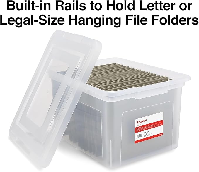 STAPLES Hanging File Folder Box, Storage Bin Organizer, Snap Lid, Letter & - Image 3