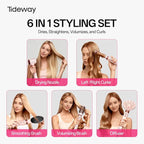 Tideway Prowaver 6-in-1 Hot Air Styler Wrap Dual Voltage Ionic Professional Hair Dryer Brush with Auto Wrap Curlers &Volumizing Brush for Fast Drying& Frizz Free Hair with No Heat Damage for Women