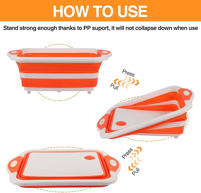 Collapsible BBQ Prep Tub/Cutting Board 10L, Foldable Dish Tub - Image 3