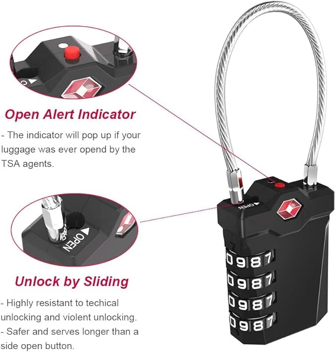 ZHEGE TSA Luggage Locks, Travel Locks TSA Approved, 4 Digit Cable Luggage Lock - Image 4