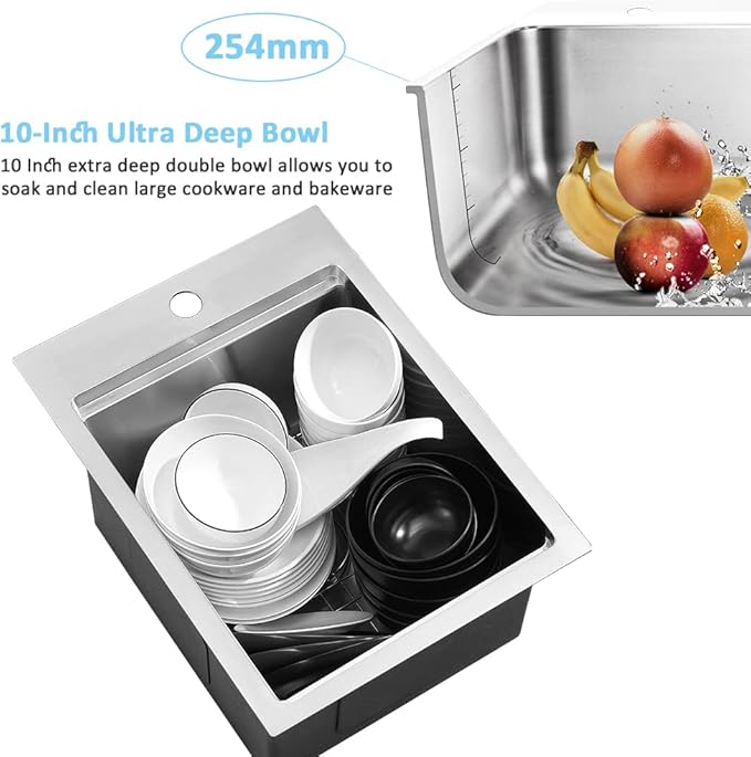 15 Inch Drop In Bar Sink Workstation-Bokaiya 15x20 Small Kitchen Outdoor Rv - Image 6