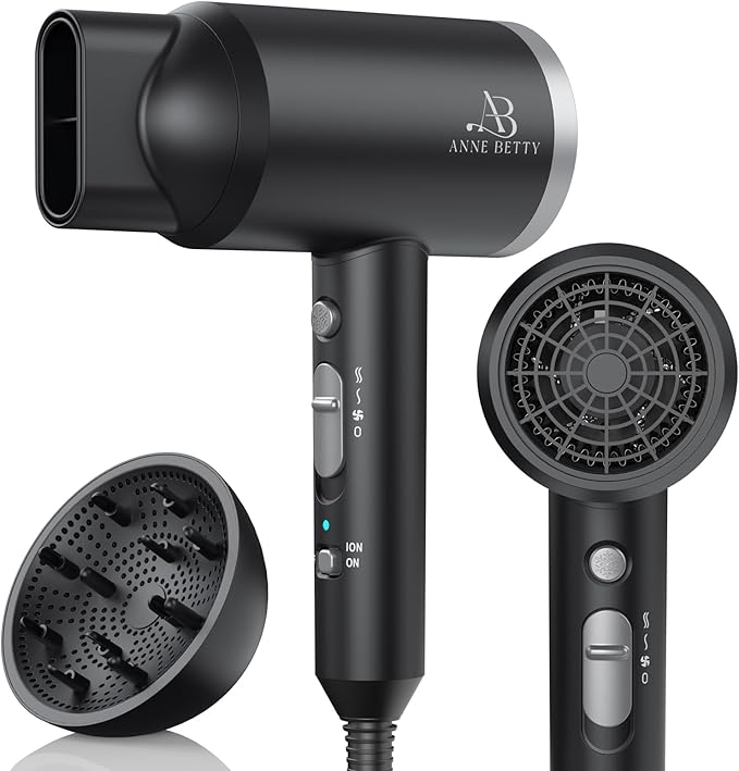 Ionic Hair Dryer with Diffuser, 1800W Blow Dryer for Women & Men, Fast-Drying, Lightweight, Low Noise, Hair Care Styling Tool for Home, Travel, Gifting