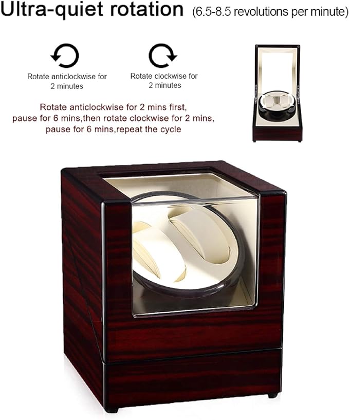 Uten Automatic Watch Winder Box Luxury Wooden Watch Storage Case, Double Watch - Image 4