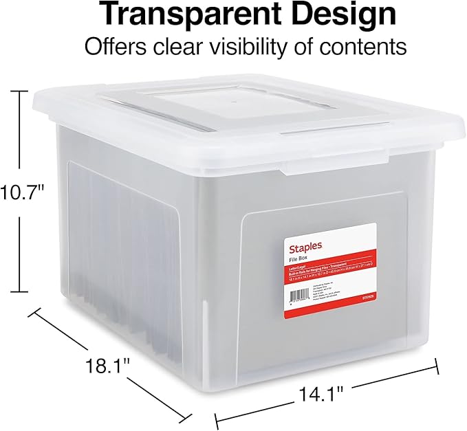 STAPLES Hanging File Folder Box, Storage Bin Organizer, Snap Lid, Letter & - Image 6