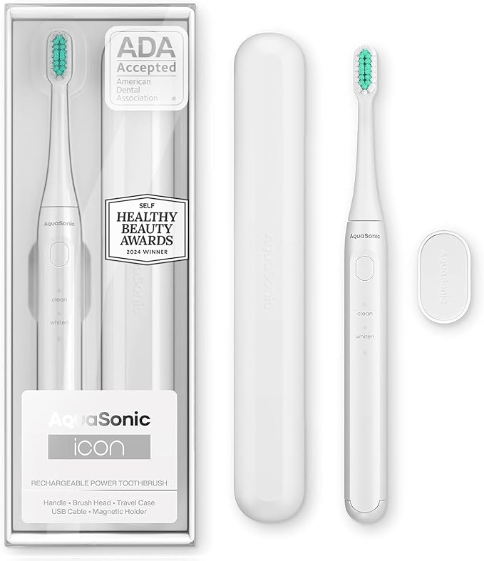Aquasonic Icon ADA-Accepted Rechargeable Toothbrush | Magnetic Holder & Slim by AquaSonic