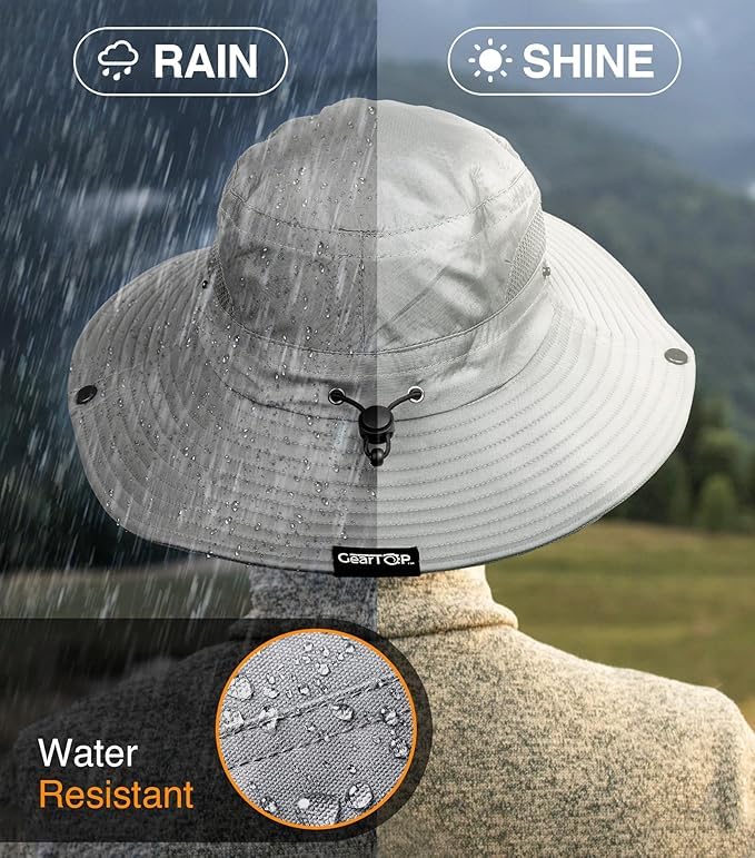 Safari Hat for Men Sun Hats for Women UV Protection UPF 50+ Fishing (Light Grey & Beige Standard 2 Pack / Safari)
