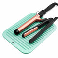 Large Heat Resistant Mat for Hair Tool with Hook Loop Strips, Silicone Heat Mat for Curling Iron, Flat Iron and Hair Styling Tool, Curling iron holder, Hair Dryer Mat, Vanity Makeup Accessories(Green)