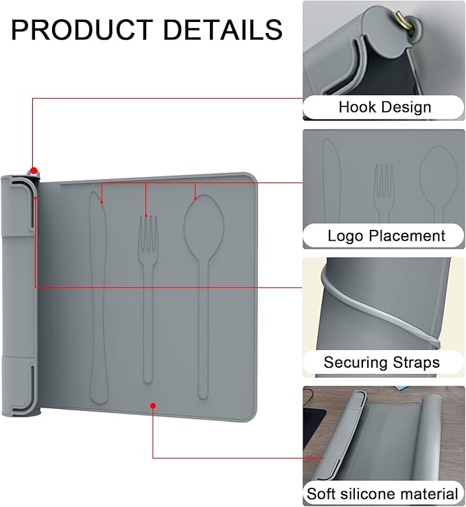 Utensil Box, Tableware Silicone Portable Box Silverware mat, Suitable - Image 3