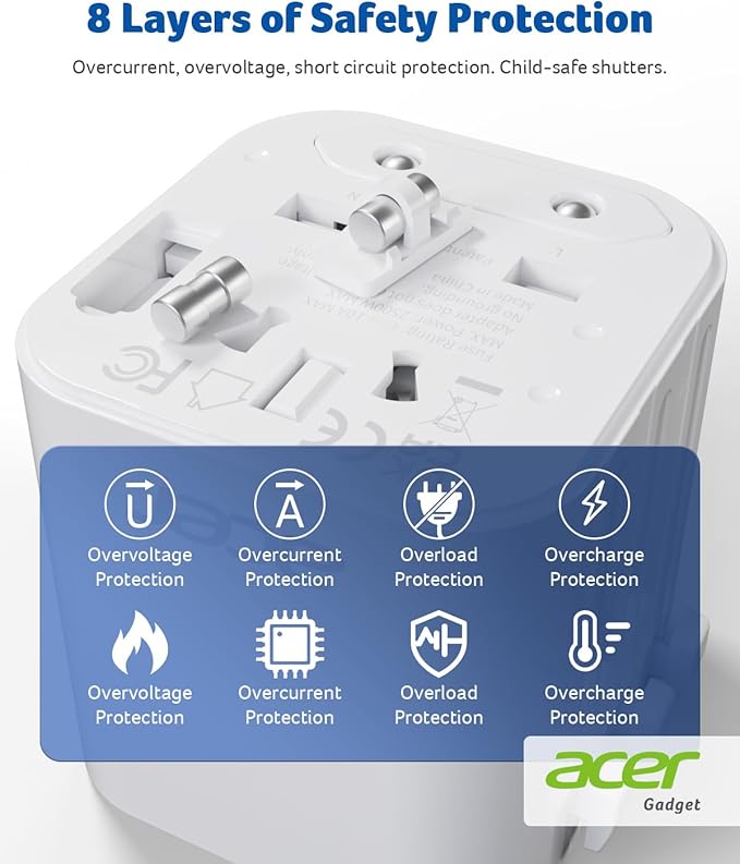 Acer US to Europe Plug Adapter, Universal Travel Adapter, International Power - Image 7