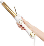 FoxyBae Automatic Curling Iron - Professional Auto Rotating Hair Curler Wand for Long Hair w/Temp Control -1.25” Titanium Hot Hair Styling Tools for Silky Curls - Self Hair Curlers [Pearl White-Gold]