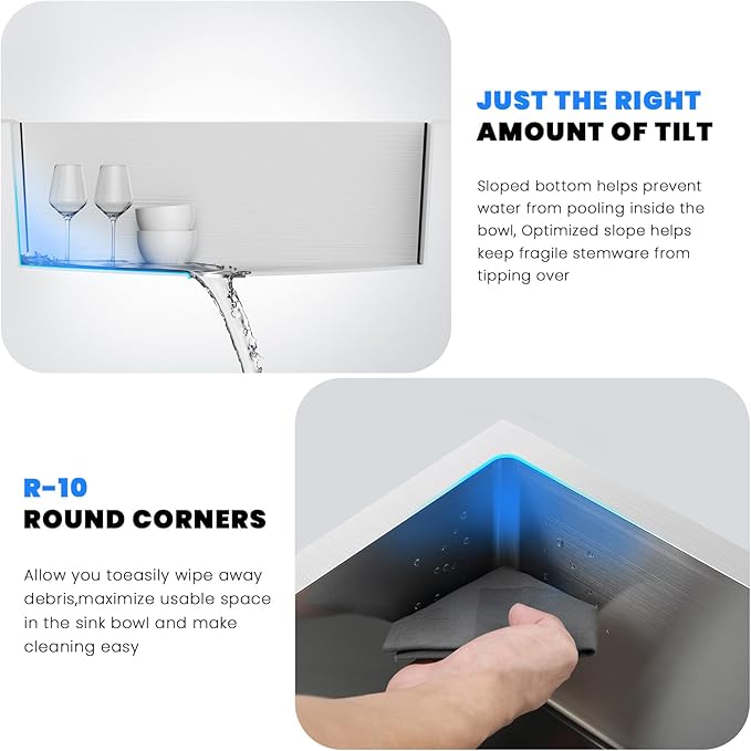 POPFLY 23 Inch Undermount Kitchen Sink, Single Bowl 18 Gauge 304 Stainless - Image 5