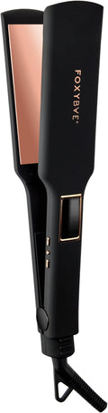 FoxyBae Flat Iron Hair Straightener - TRÉS Sleek 1.75" Wide Plate Titanium Flat-Iron - Dual Voltage Portable Professional Hair Straightener - Hot Tools - Locks Moisture & Shine [Black Rose-Gold]