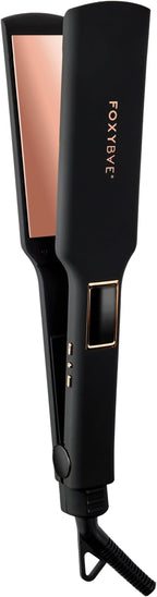 FoxyBae Flat Iron Hair Straightener - TRÉS Sleek 1.75" Wide Plate Titanium Flat-Iron - Dual Voltage Portable Professional Hair Straightener - Hot Tools - Locks Moisture & Shine [Black Rose-Gold]