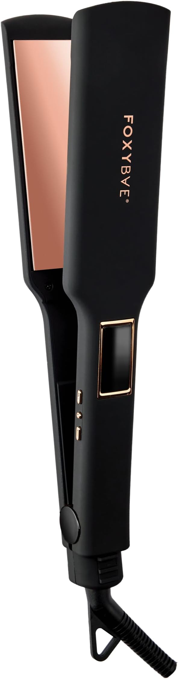 FoxyBae Flat Iron Hair Straightener - TRÉS Sleek 1.75" Wide Plate Titanium Flat-Iron - Dual Voltage Portable Professional Hair Straightener - Hot Tools - Locks Moisture & Shine [Black Rose-Gold]