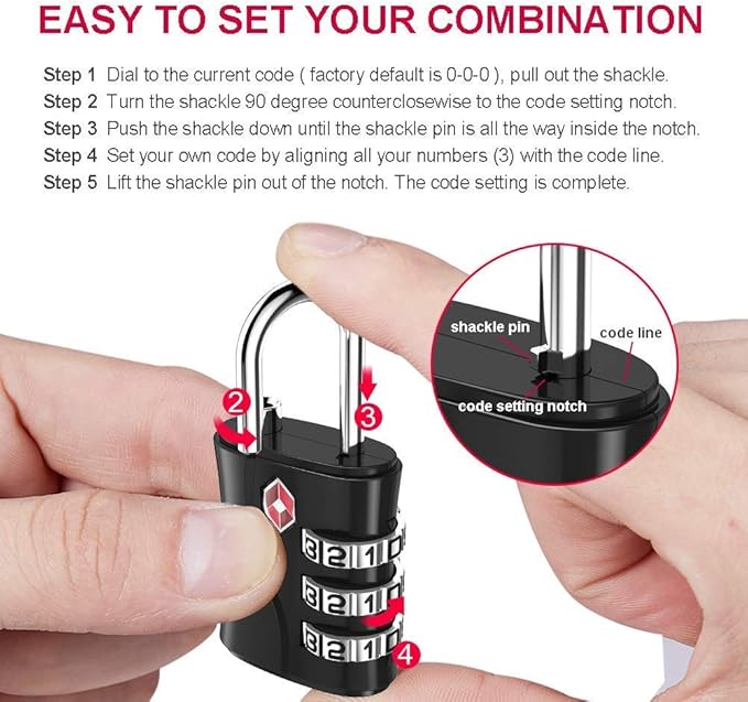 ZHEGE Luggage Lock for Train 4 Pack, 1 Cable, TSA Approved Travel Cable Lock - Image 7
