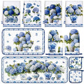 10 Pcs Chinoiserie Blue White Hydrangea Kitchen Decor Set (Blue, White / Hydrangea)