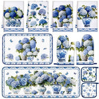 10 Pcs Chinoiserie Blue White Hydrangea Kitchen Decor Set (Blue, White / Hydrangea)