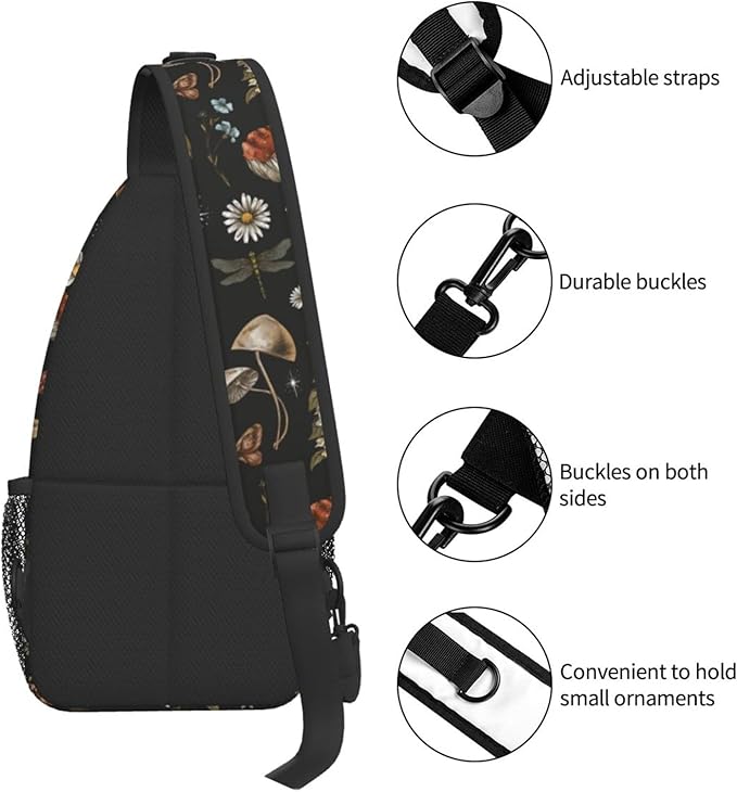SUPLUCHOM Sling Bag Vintage Mushroom Leaf Forest Hiking Daypack Crossbody - Image 5