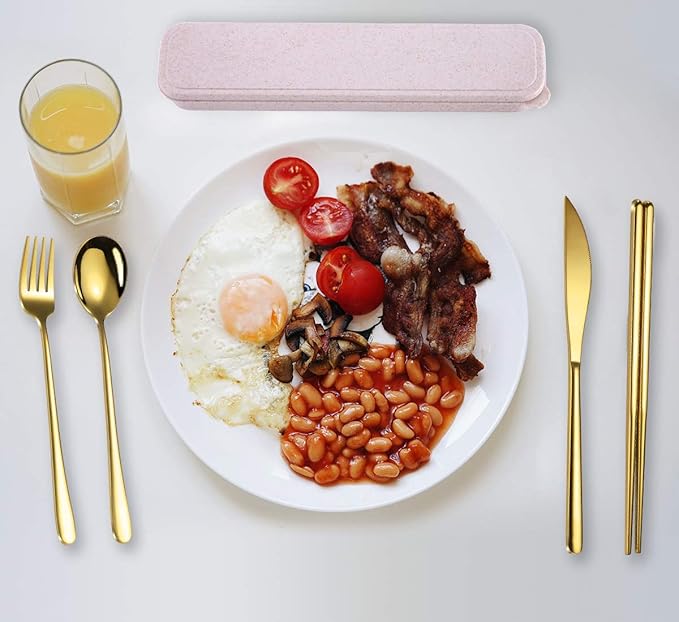 AARAINBOW 6 Pieces 18/8 Stainless Steel Flatware Set Portable Reusable Cutlery - Image 6